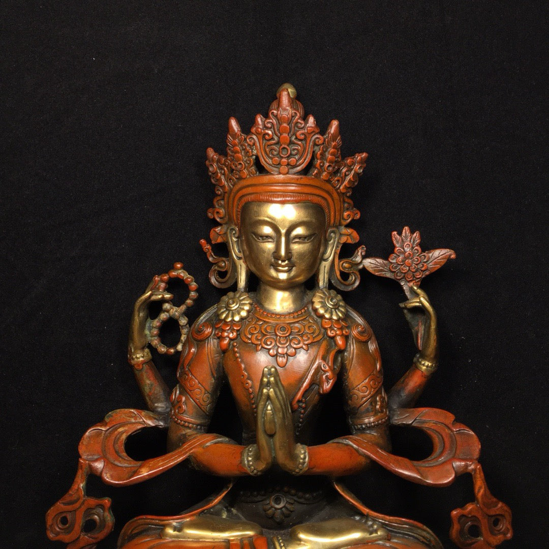 Chinese antique pure copper four armed Guanyin