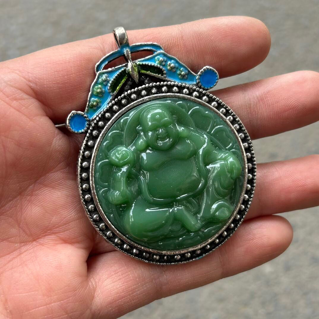 Chinese antique cloisonn é imitation jade Guanyin Buddha pendant hanging tag