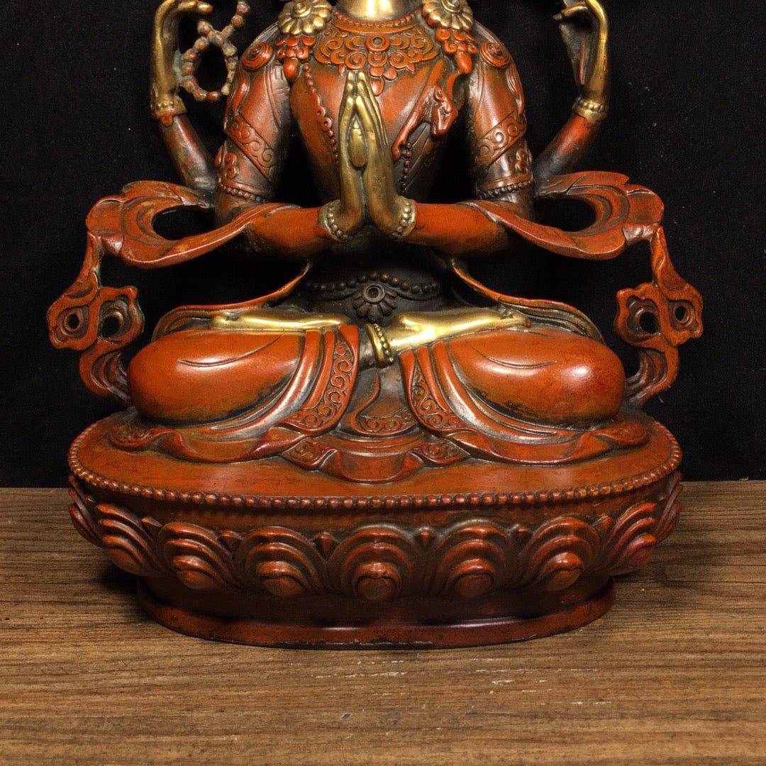 Chinese antique pure copper four armed Guanyin