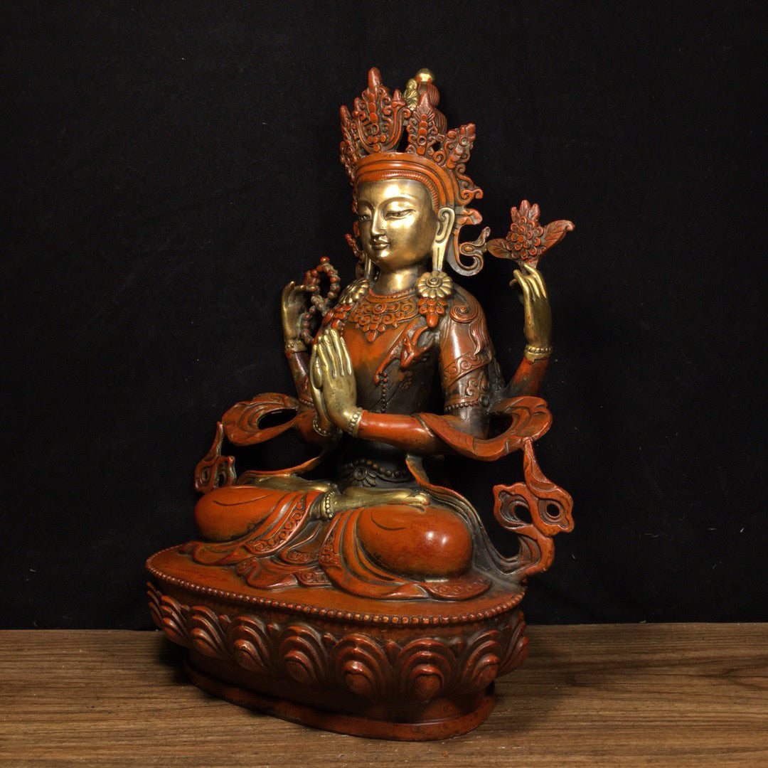 Chinese antique pure copper four armed Guanyin