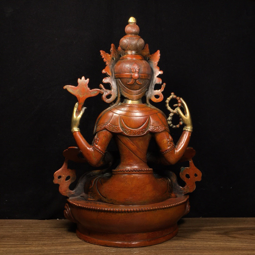 Chinese antique pure copper four armed Guanyin