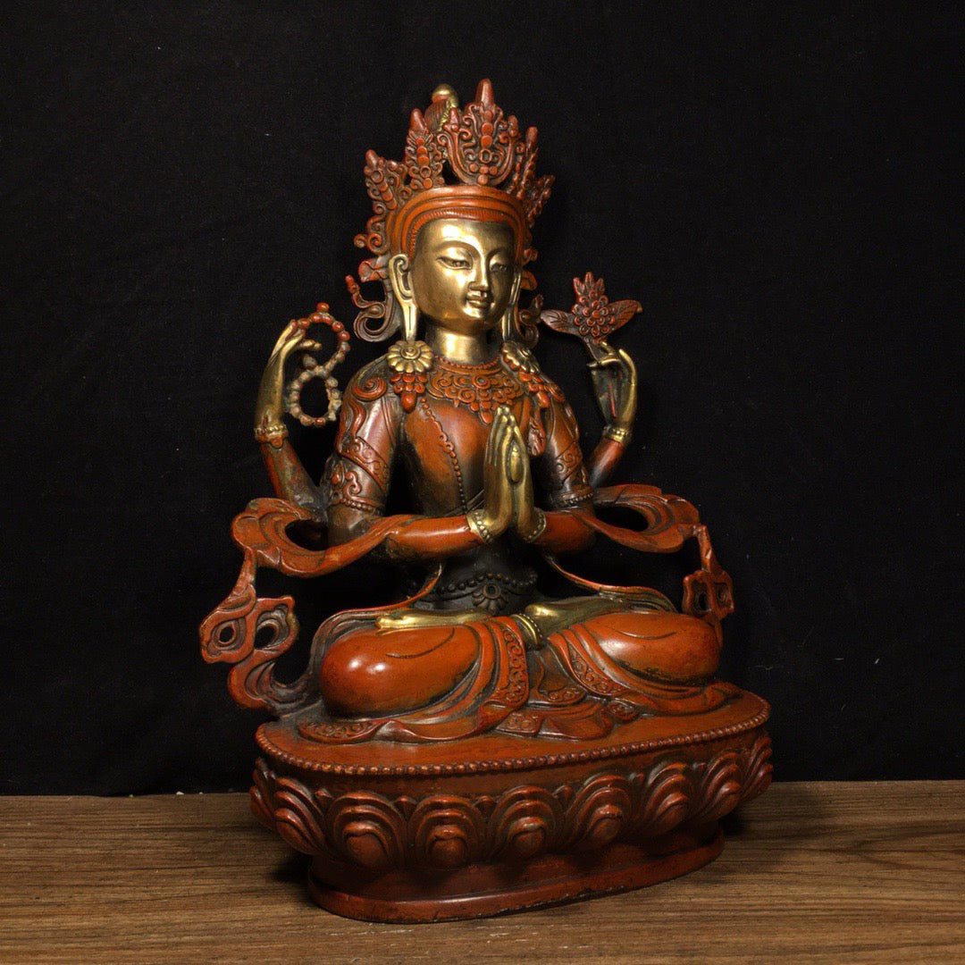 Chinese antique pure copper four armed Guanyin