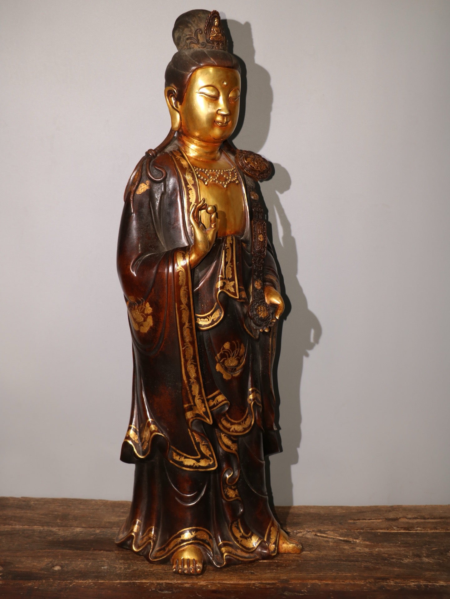 A Purple Copper Plated True Gold Buddha Statue of Ruyi Guanyin Bodhisattva