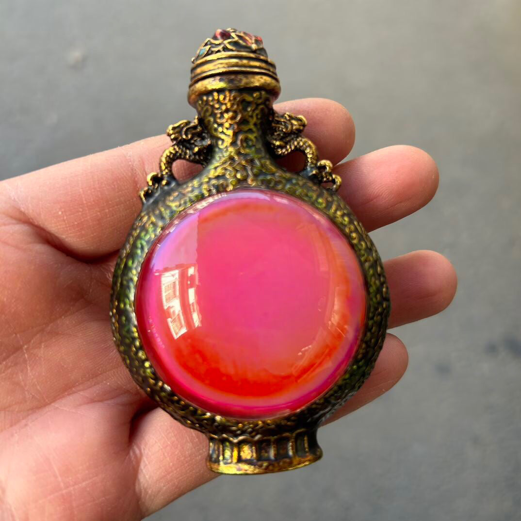 Chinese antique cloisonn é gemstone snuff bottle