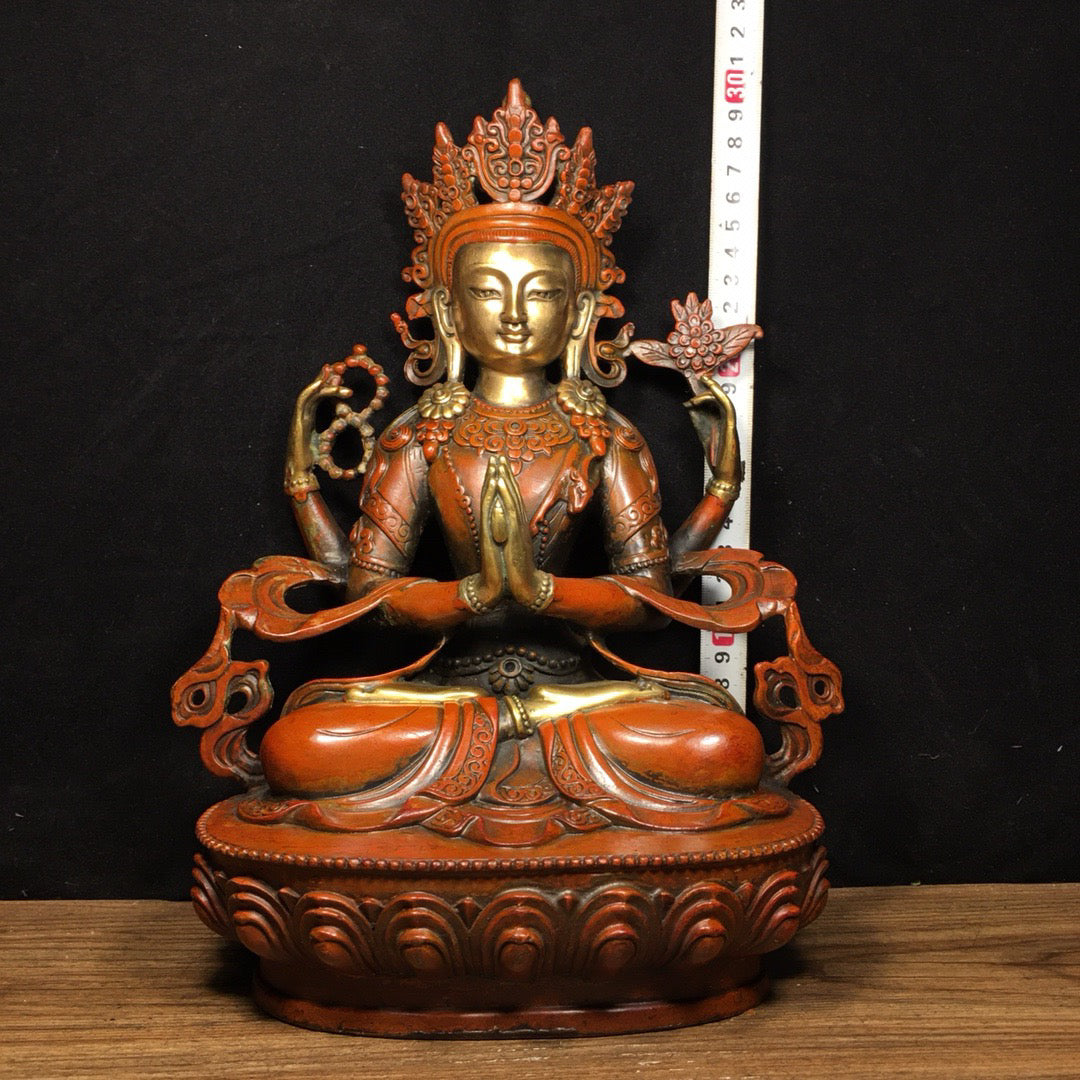 Chinese antique pure copper four armed Guanyin