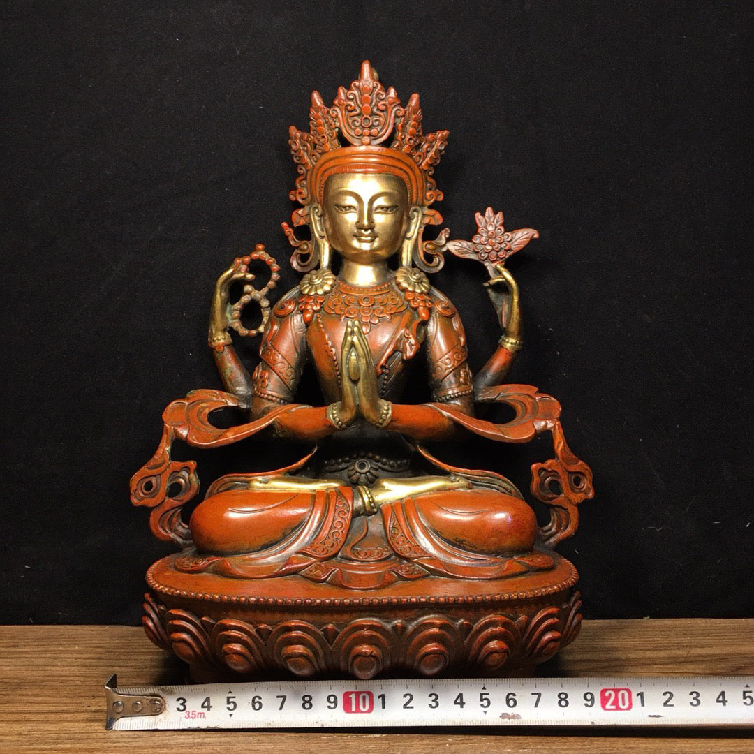 Chinese antique pure copper four armed Guanyin