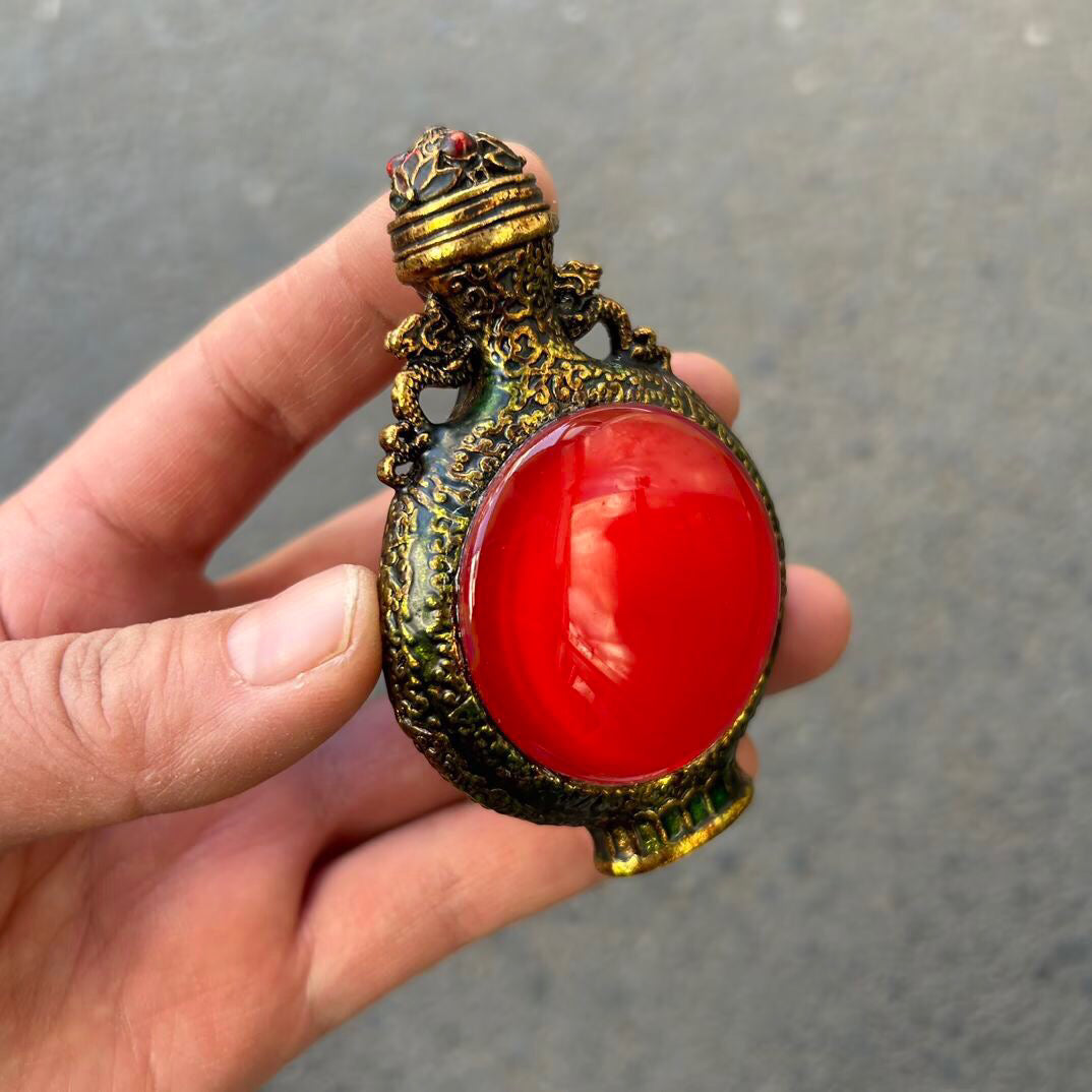 Chinese antique cloisonn é gemstone snuff bottle