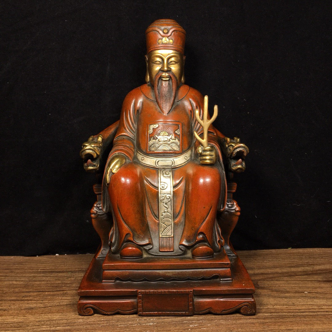 Chinese Antique Pure Copper Dragon Chair God of Wealth