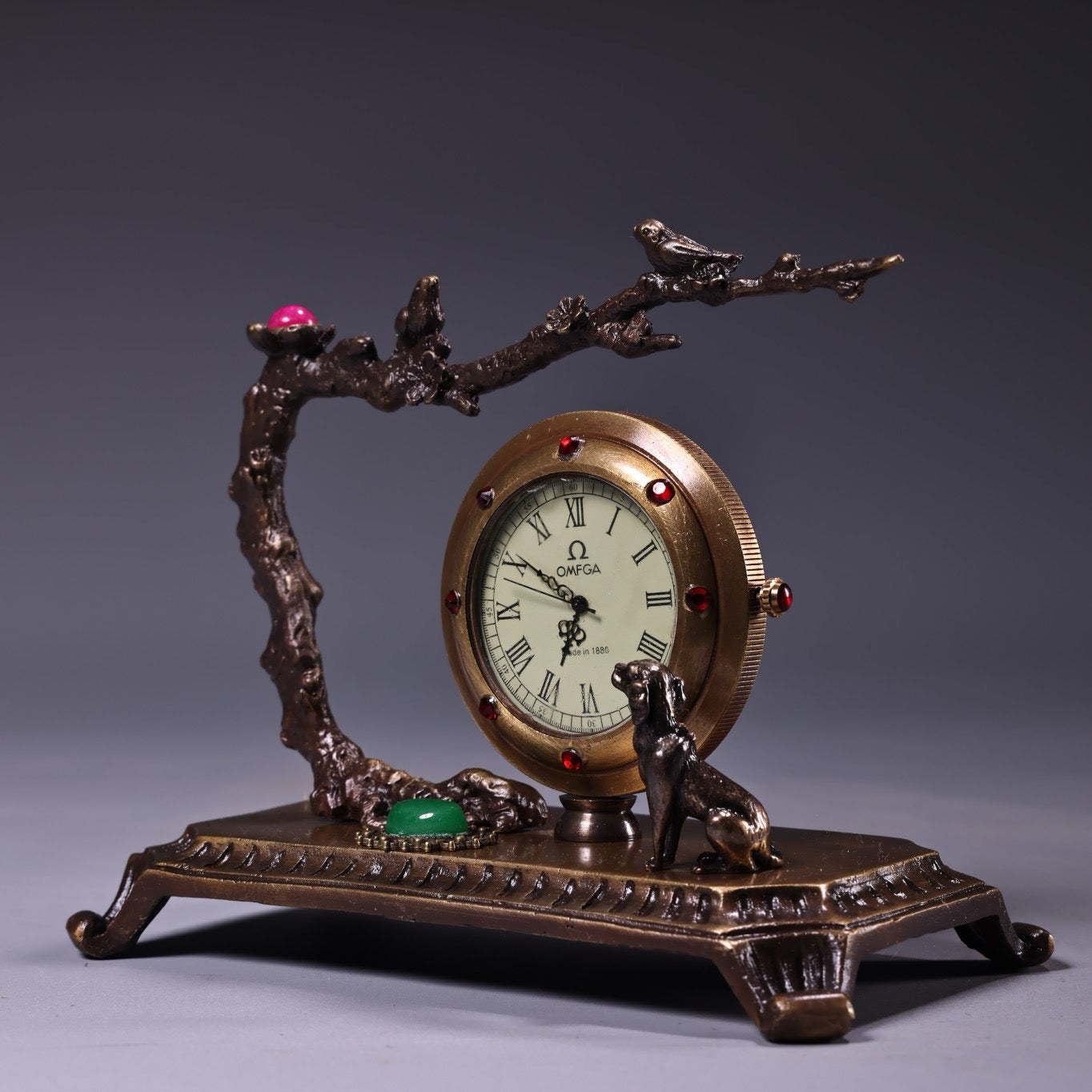 Chinese antique pure copper inlaid gemstone classical Western watches