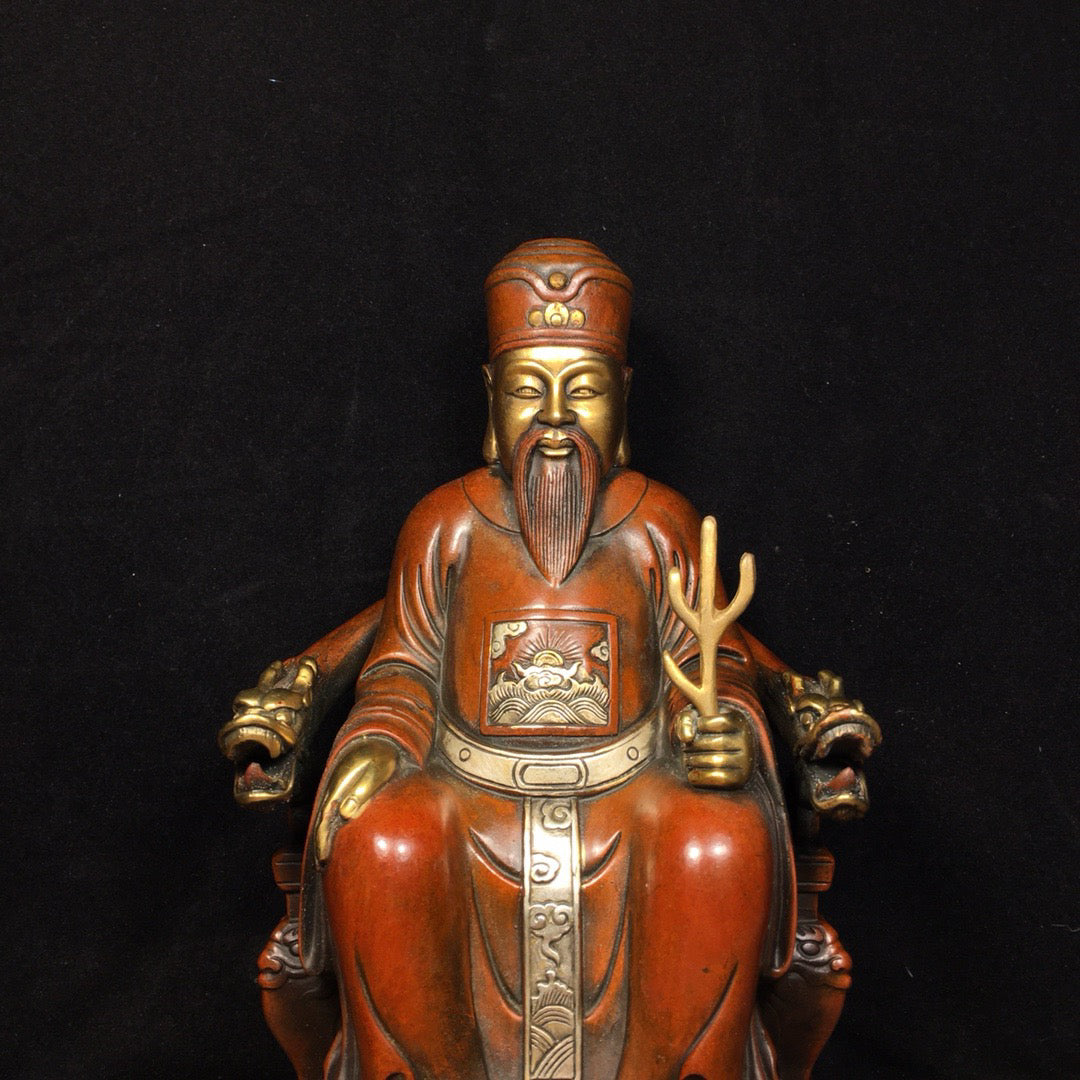 Chinese Antique Pure Copper Dragon Chair God of Wealth
