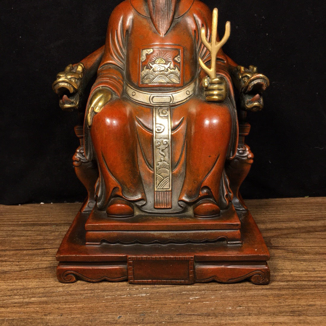 Chinese Antique Pure Copper Dragon Chair God of Wealth