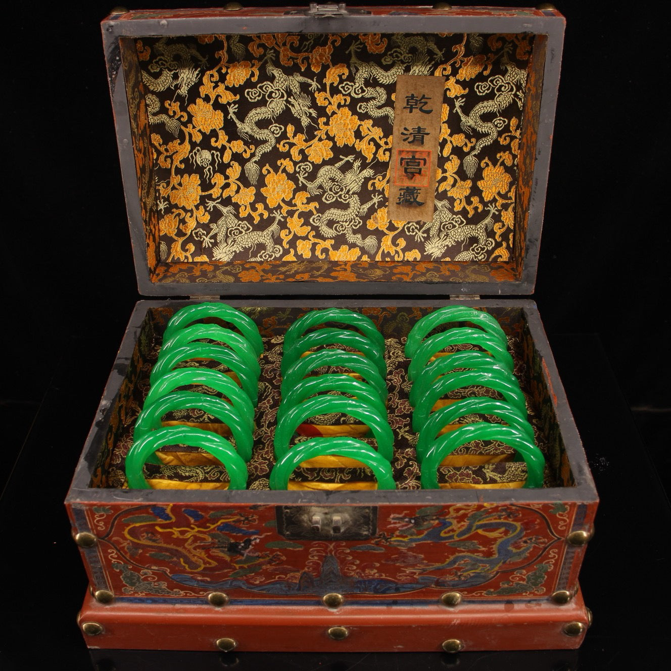 A box of Chinese antique jade bracelets