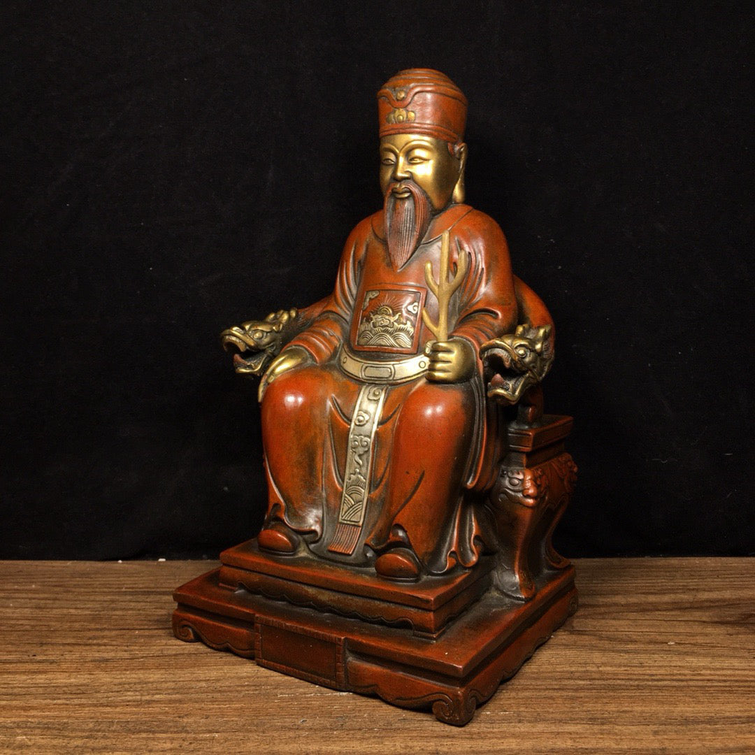 Chinese Antique Pure Copper Dragon Chair God of Wealth