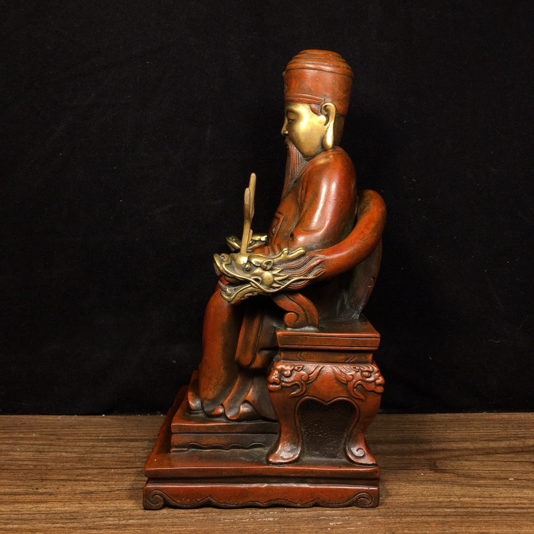 Chinese Antique Pure Copper Dragon Chair God of Wealth
