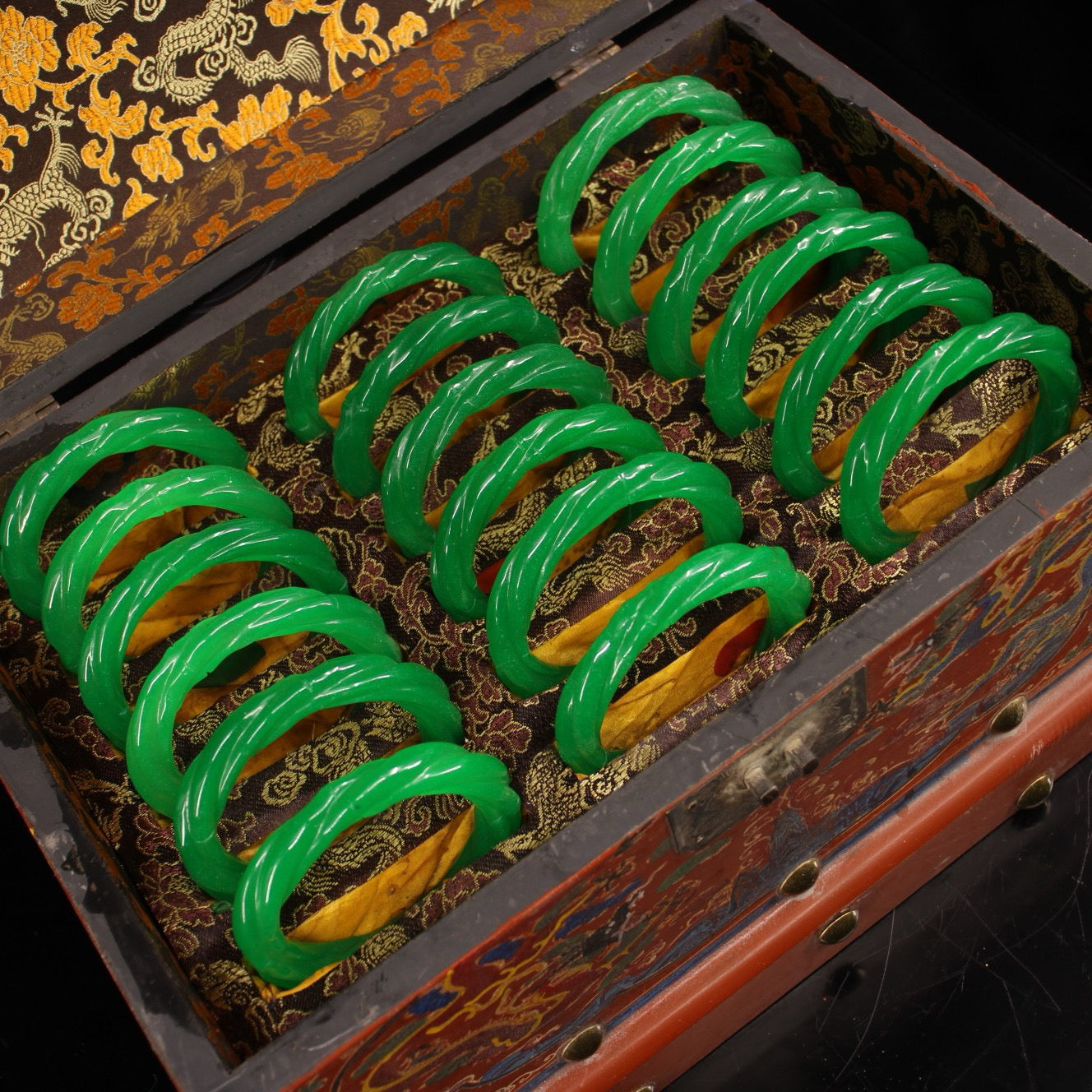 A box of Chinese antique jade bracelets