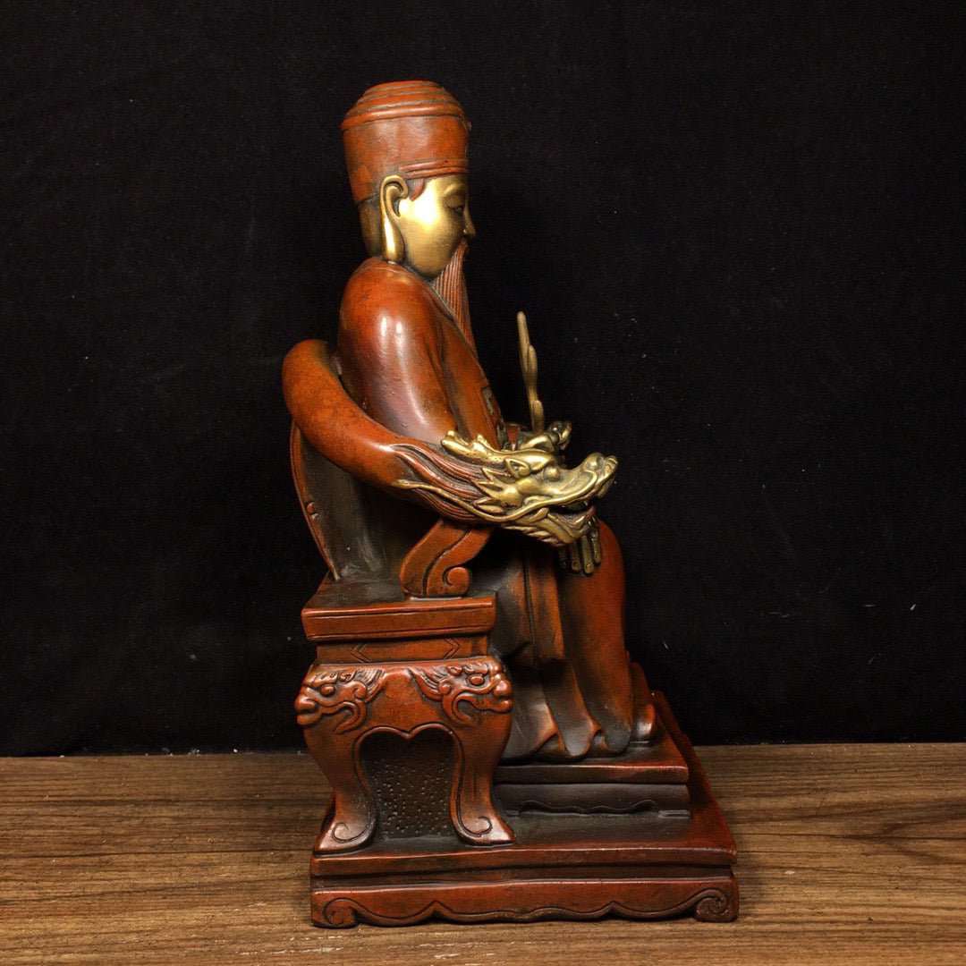 Chinese Antique Pure Copper Dragon Chair God of Wealth