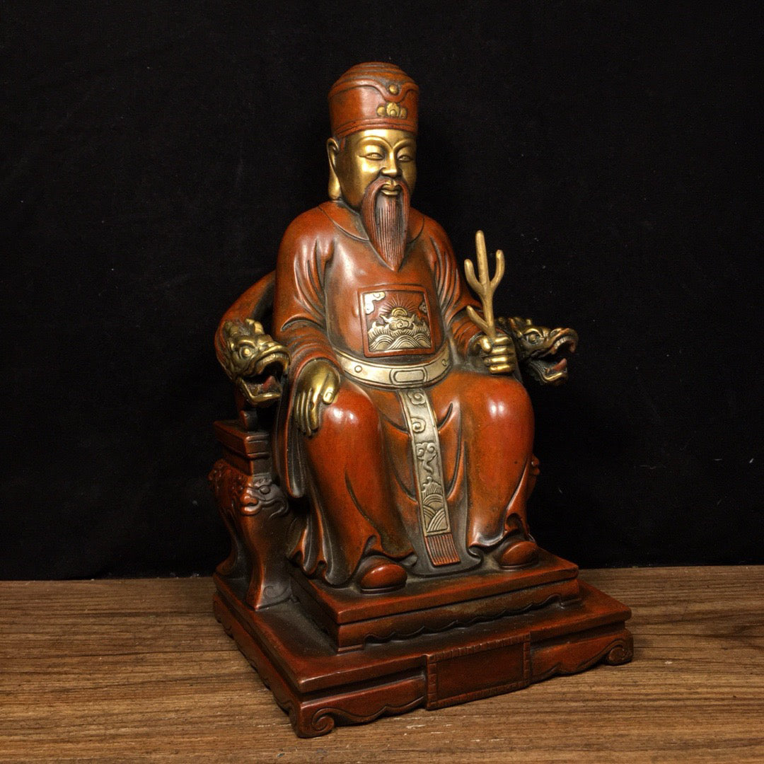 Chinese Antique Pure Copper Dragon Chair God of Wealth