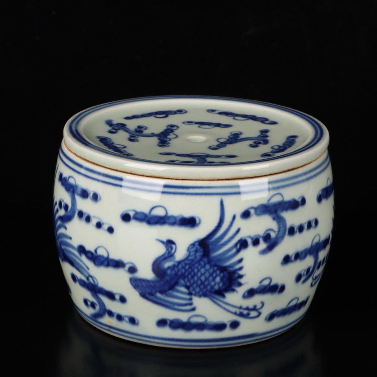 Blue and white fairy crane patterned cricket jar