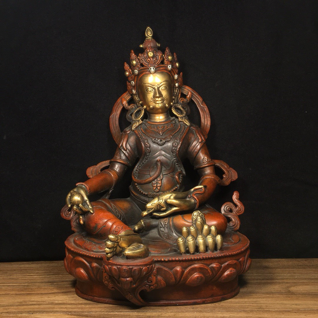 Chinese antique pure copper yellow statue of the God of Wealth Buddha