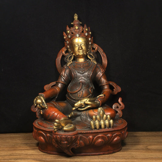 Chinese antique pure copper yellow statue of the God of Wealth Buddha