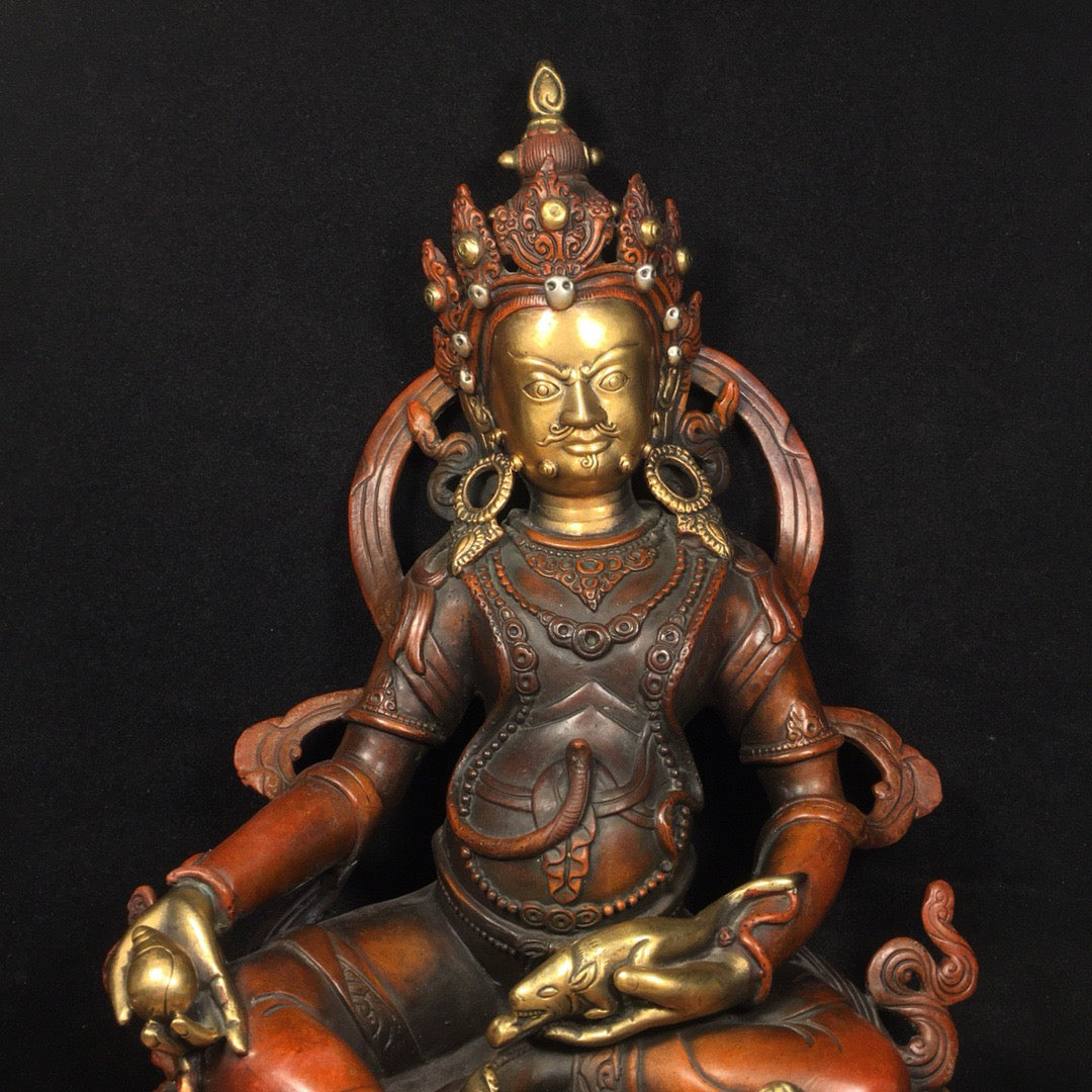 Chinese antique pure copper yellow statue of the God of Wealth Buddha