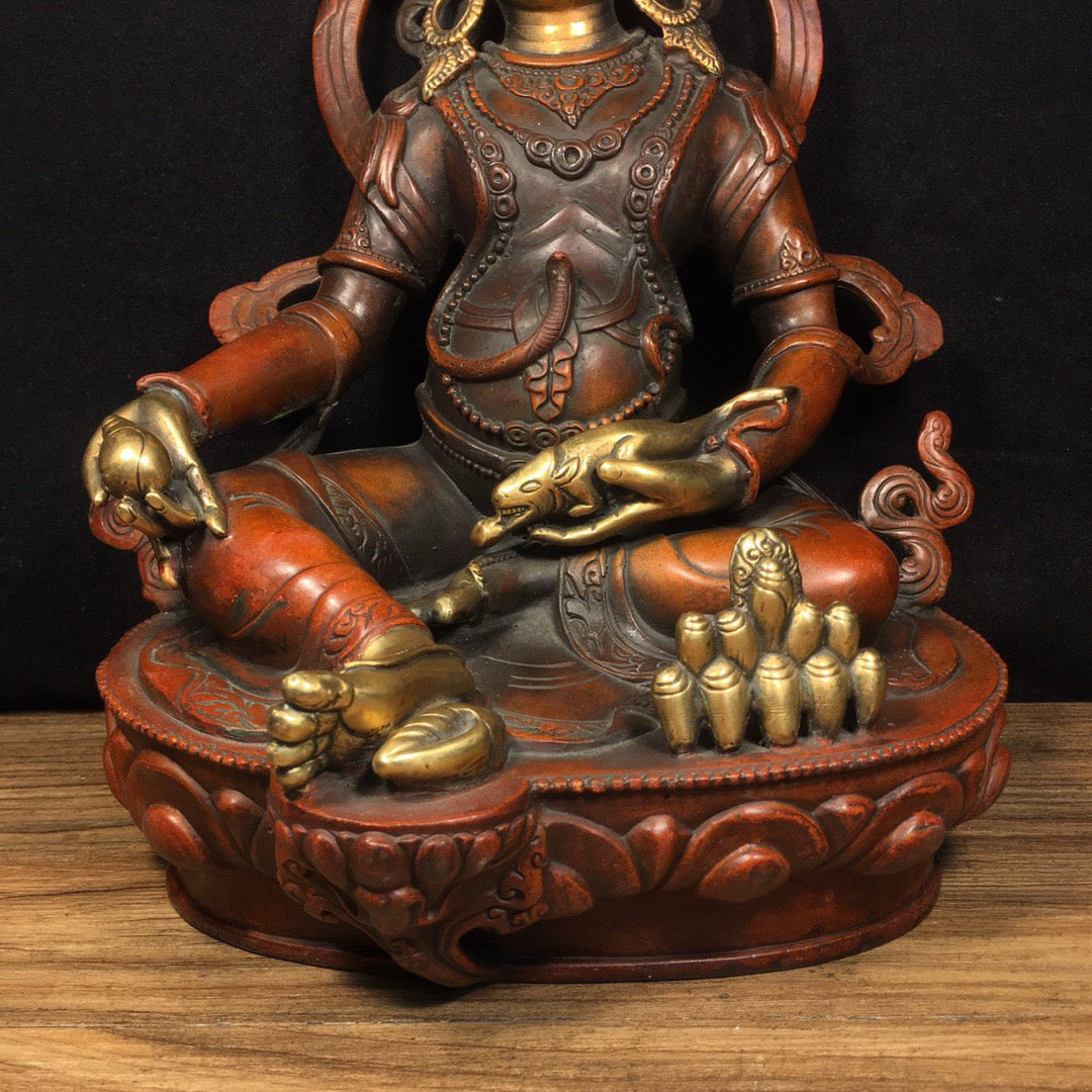 Chinese antique pure copper yellow statue of the God of Wealth Buddha