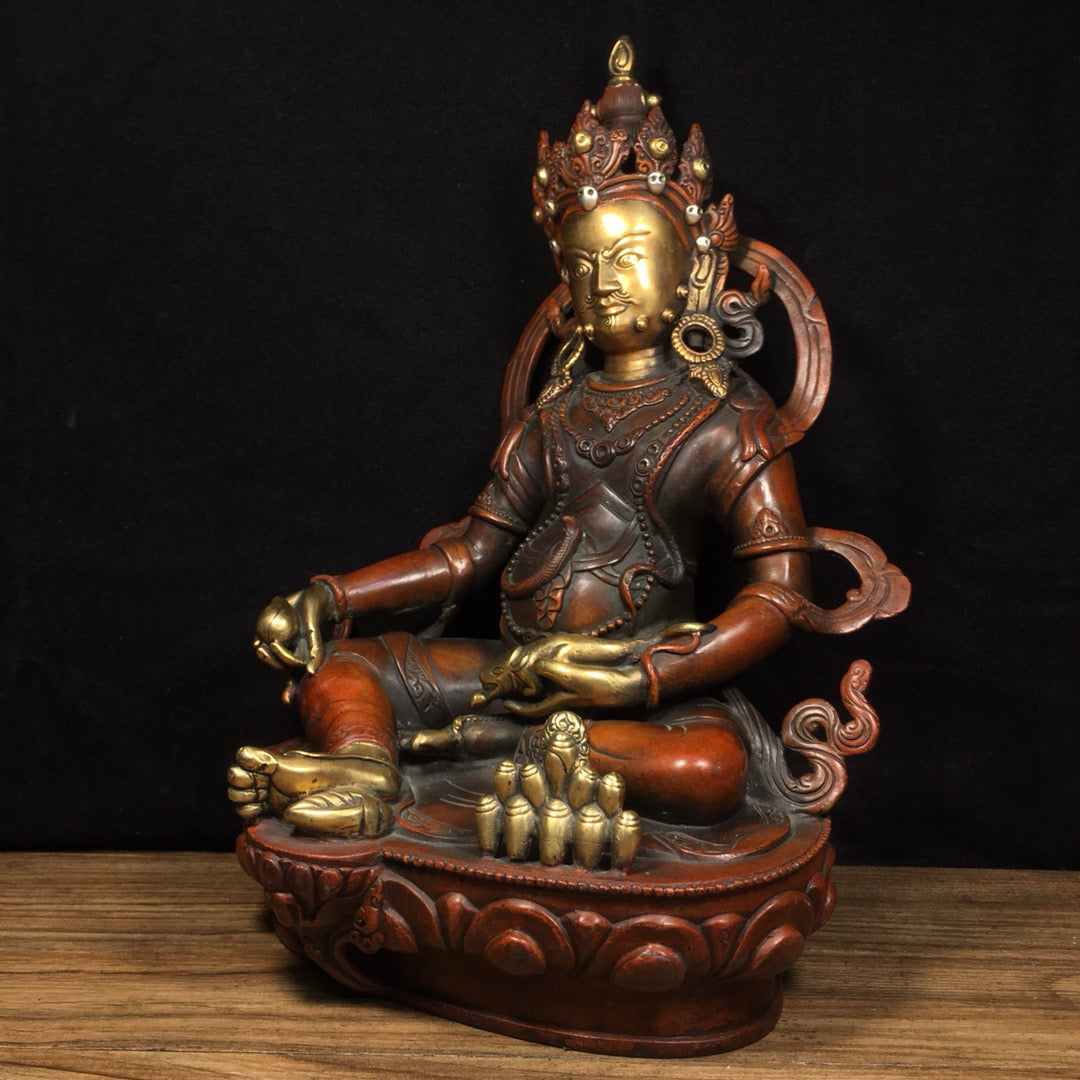 Chinese antique pure copper yellow statue of the God of Wealth Buddha