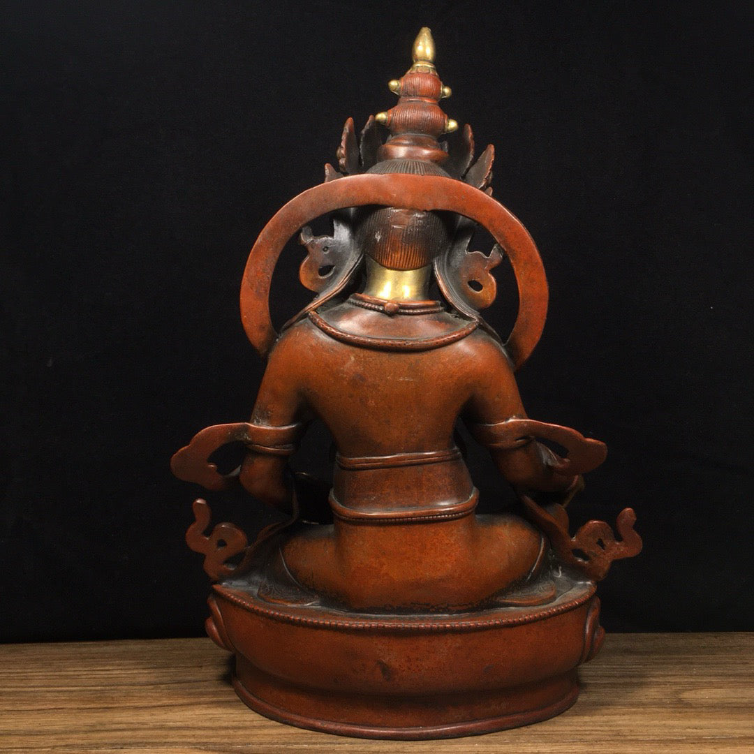 Chinese antique pure copper yellow statue of the God of Wealth Buddha