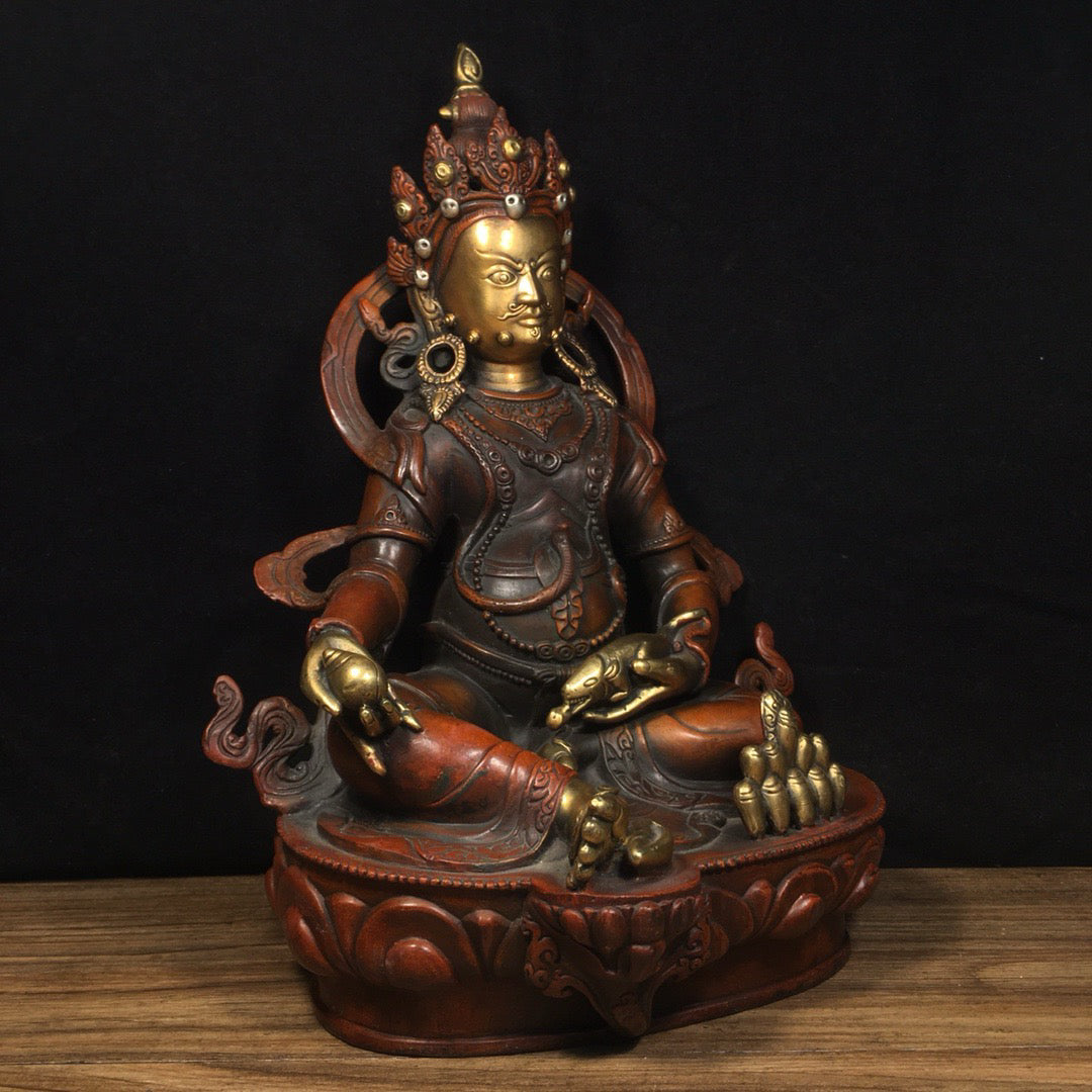 Chinese antique pure copper yellow statue of the God of Wealth Buddha