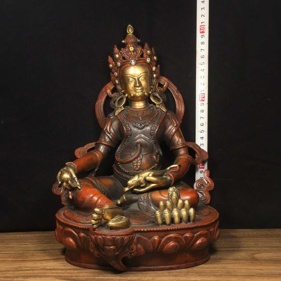 Chinese antique pure copper yellow statue of the God of Wealth Buddha
