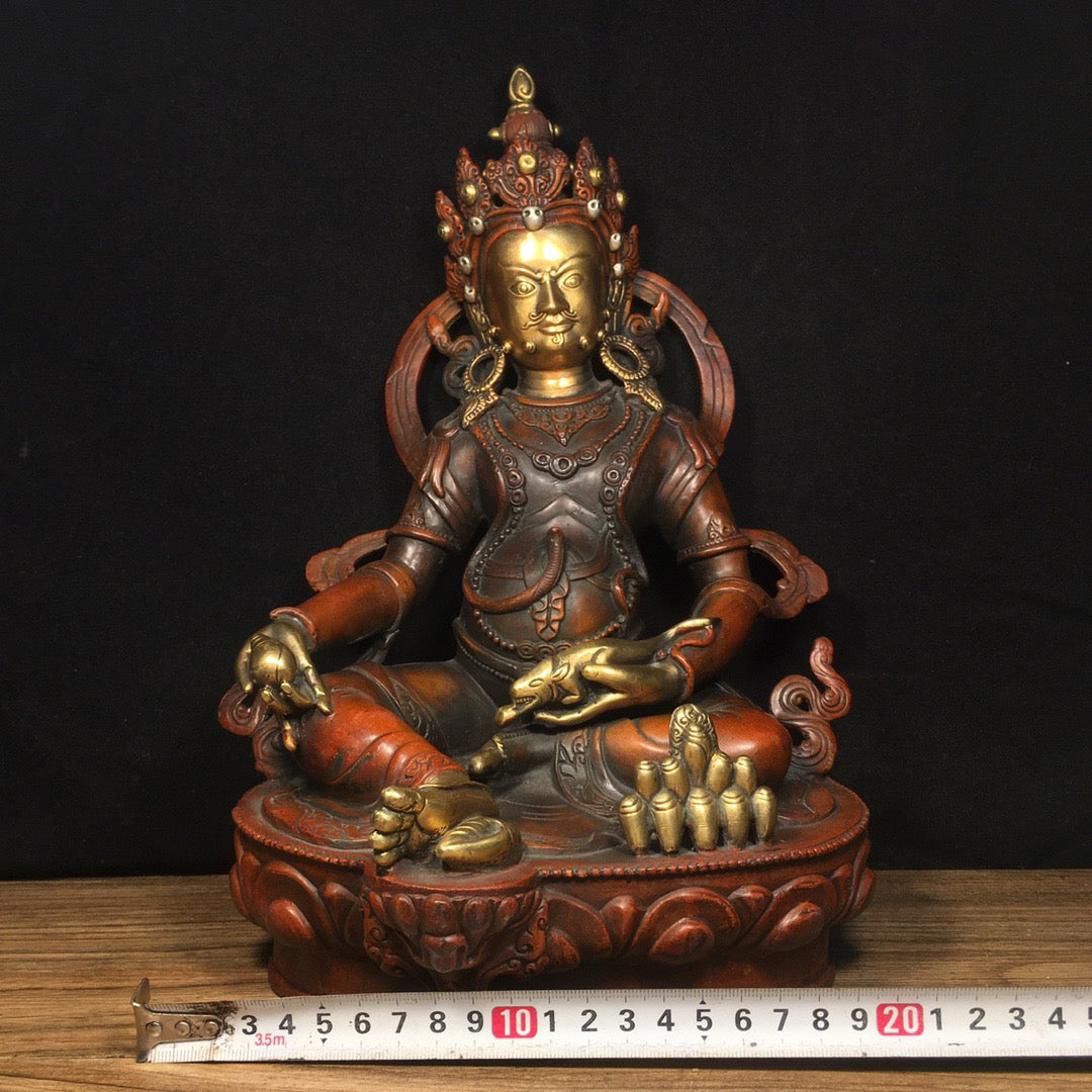Chinese antique pure copper yellow statue of the God of Wealth Buddha