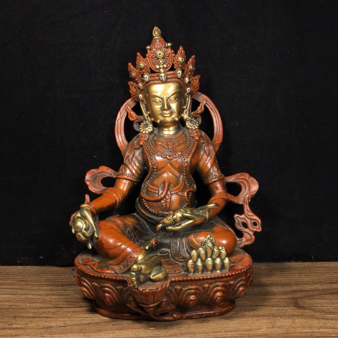 Chinese antique pure copper yellow statue of the God of Wealth Buddha
