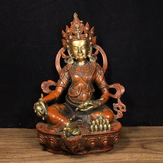 Chinese antique pure copper yellow statue of the God of Wealth Buddha