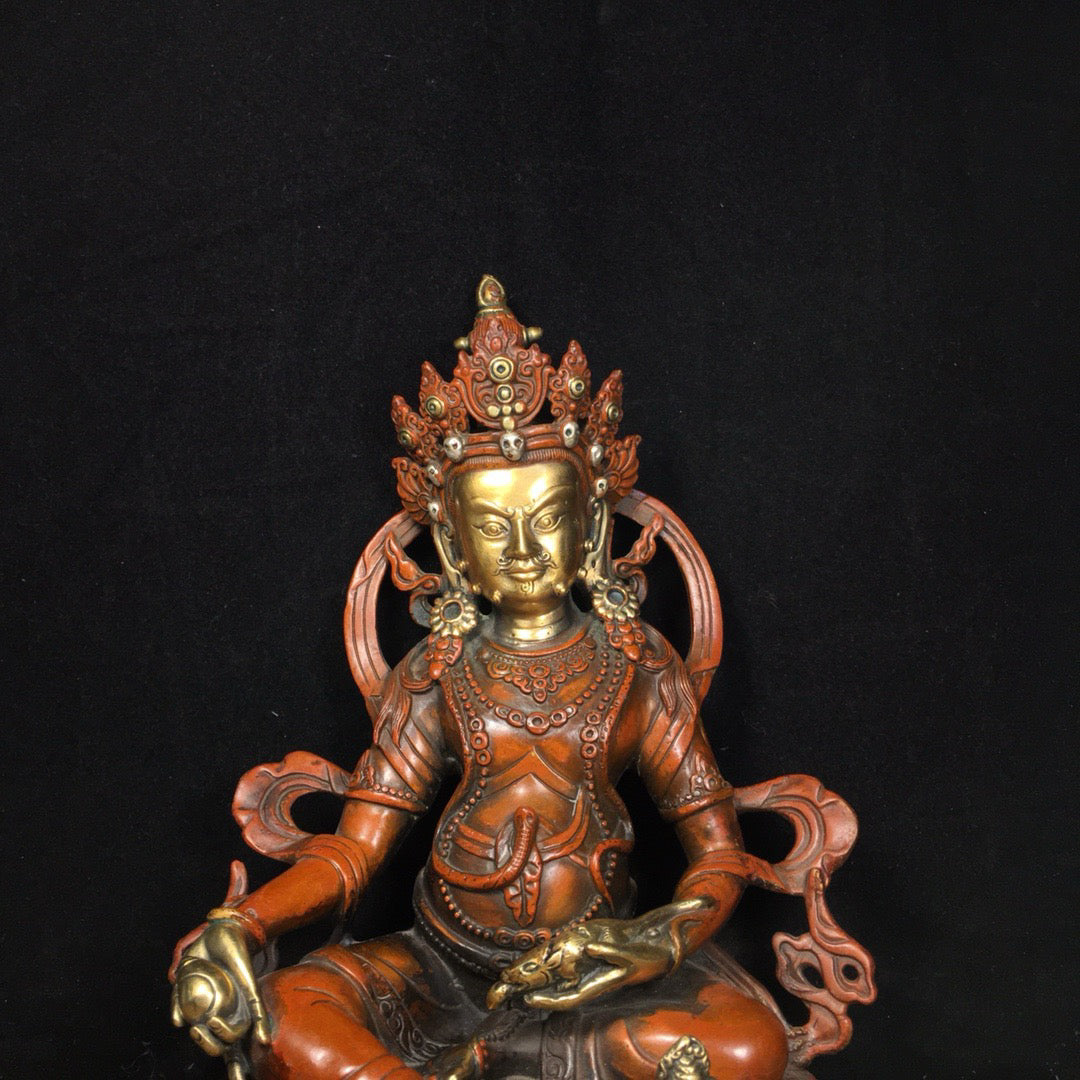 Chinese antique pure copper yellow statue of the God of Wealth Buddha