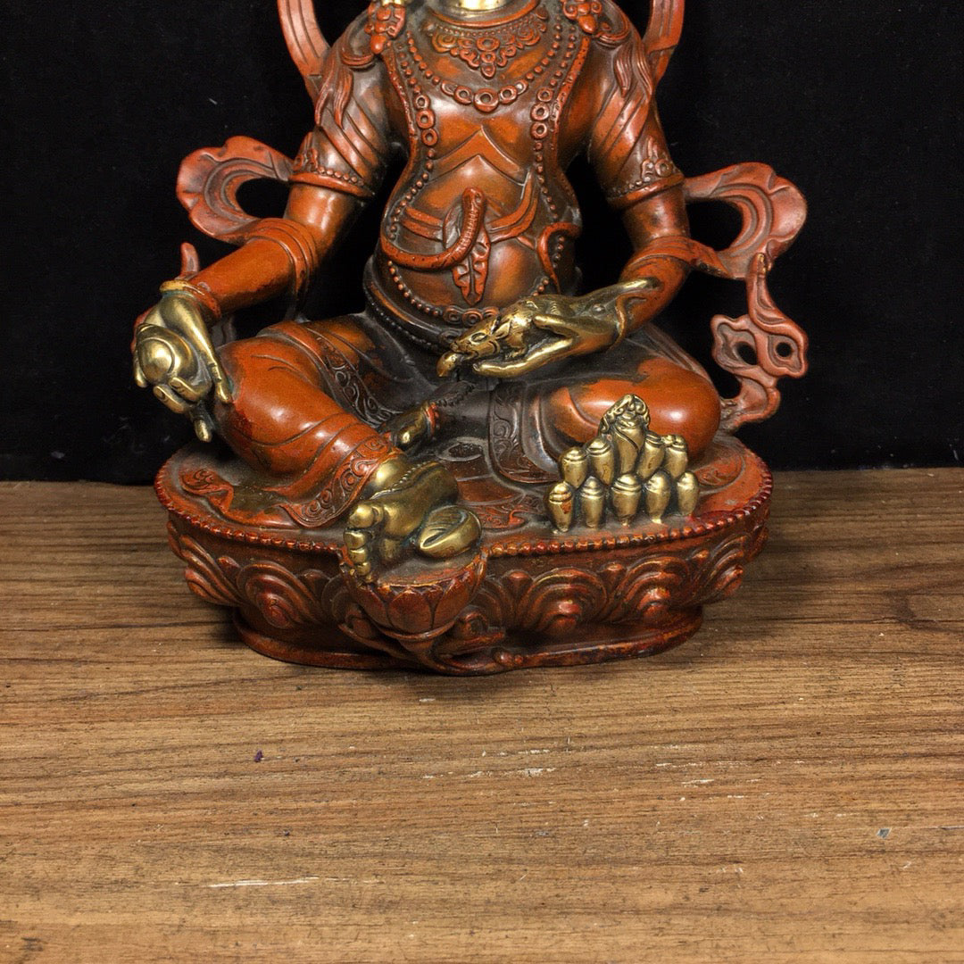 Chinese antique pure copper yellow statue of the God of Wealth Buddha