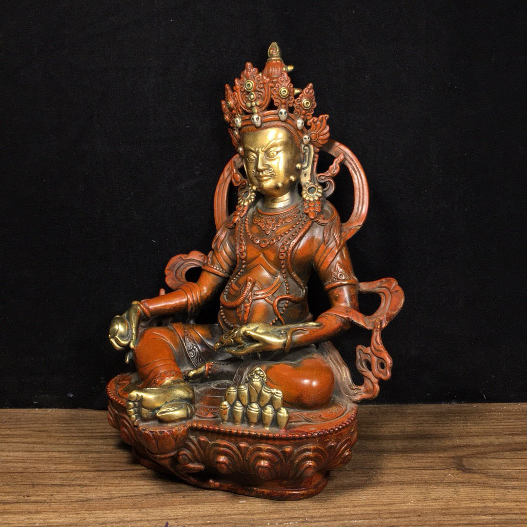Chinese antique pure copper yellow statue of the God of Wealth Buddha