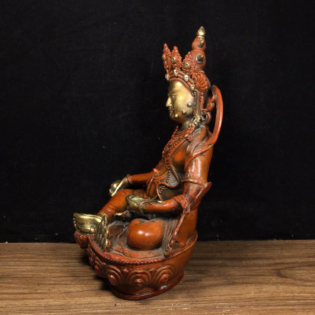 Chinese antique pure copper yellow statue of the God of Wealth Buddha