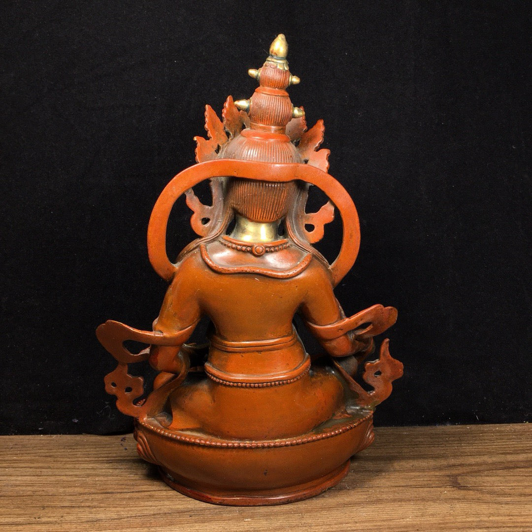 Chinese antique pure copper yellow statue of the God of Wealth Buddha