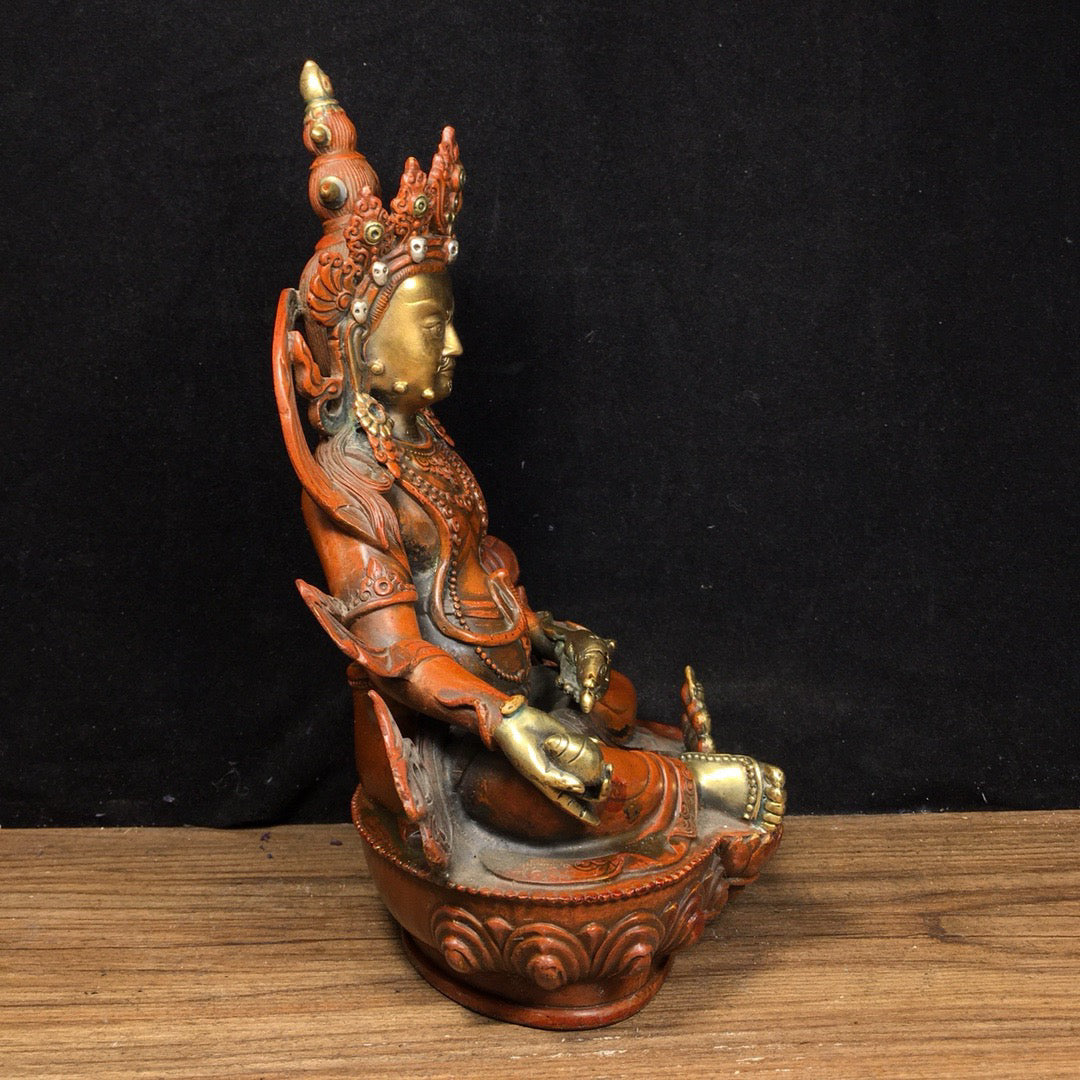 Chinese antique pure copper yellow statue of the God of Wealth Buddha