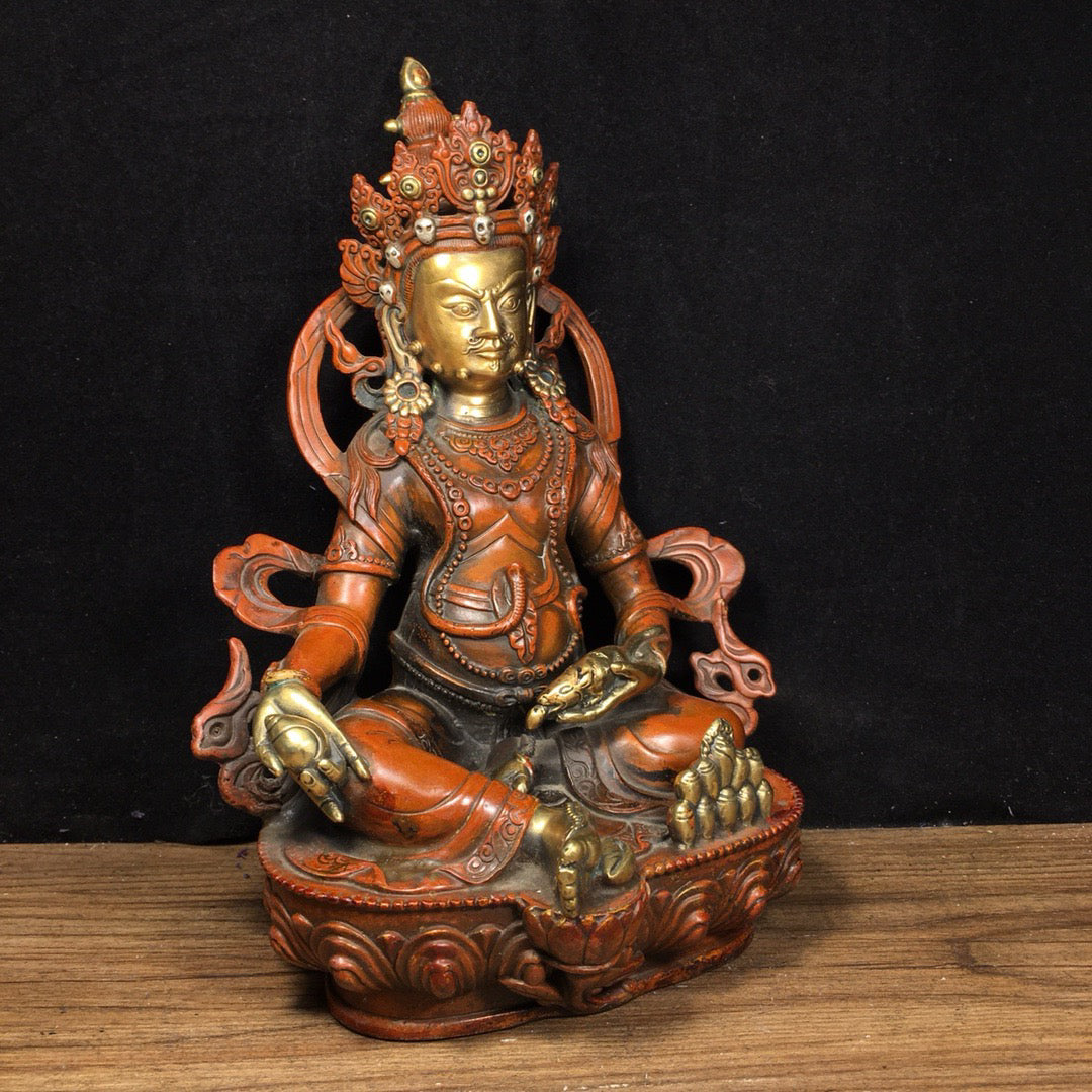 Chinese antique pure copper yellow statue of the God of Wealth Buddha