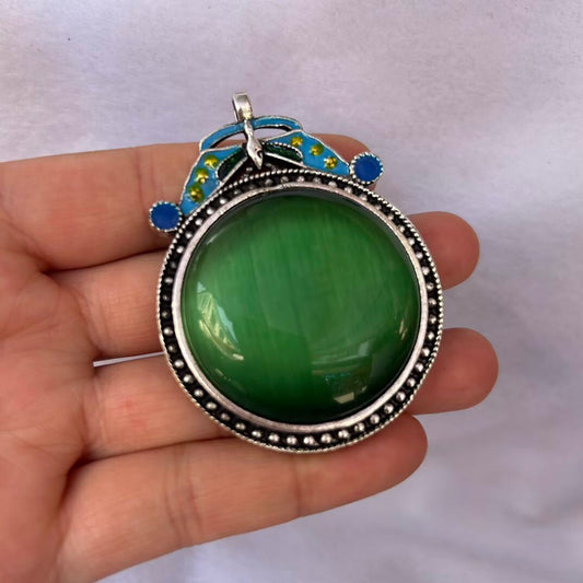 Chinese antique cloisonn é cat eye stone hang tag
