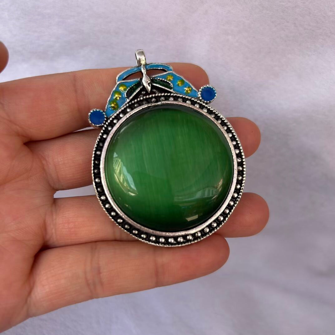 Chinese antique cloisonn é cat eye stone hang tag