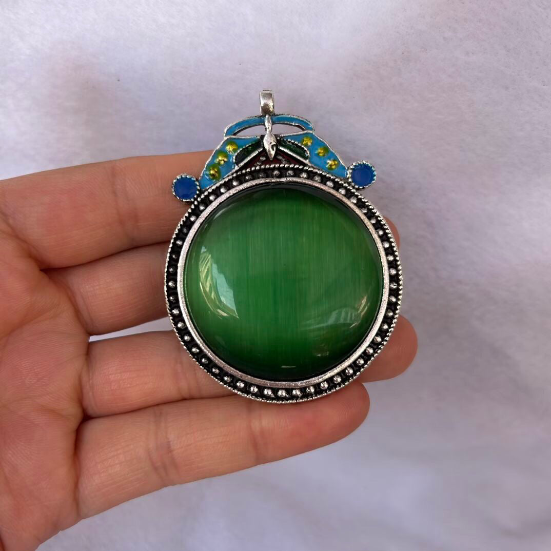 Chinese antique cloisonn é cat eye stone hang tag