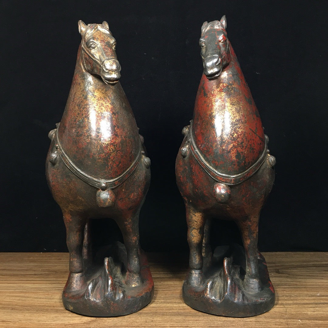 A pair of Chinese antique pure copper Tang horses