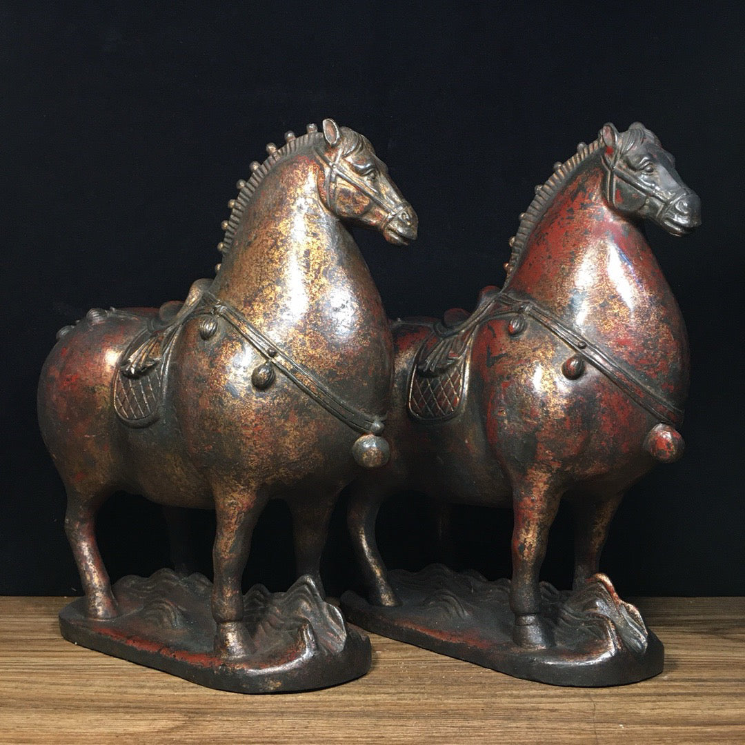 A pair of Chinese antique pure copper Tang horses