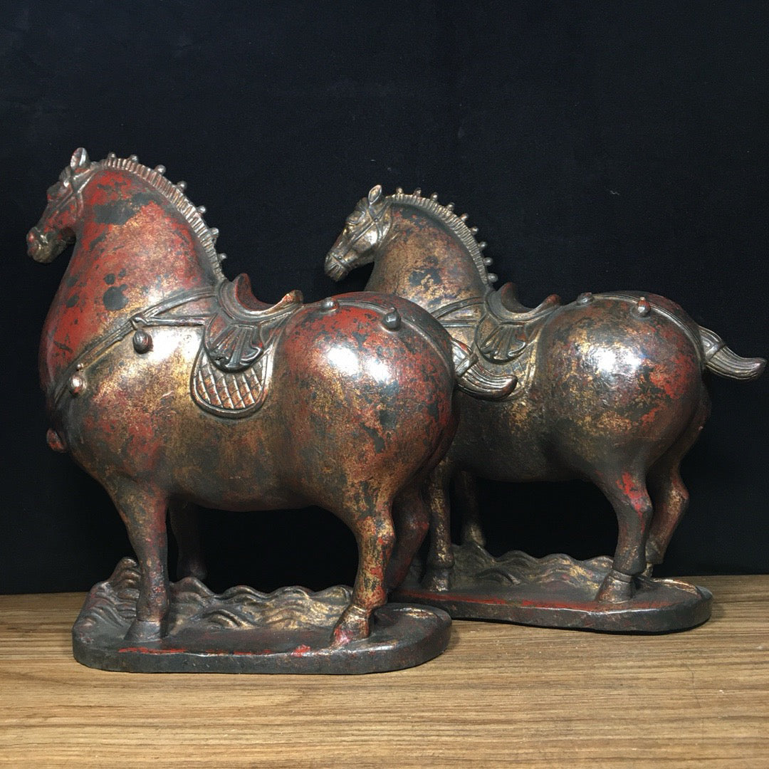 A pair of Chinese antique pure copper Tang horses