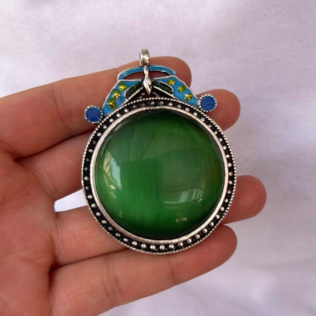 Chinese antique cloisonn é cat eye stone hang tag