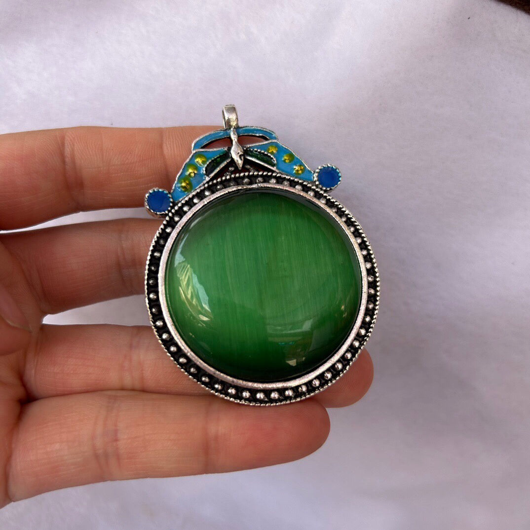Chinese antique cloisonn é cat eye stone hang tag