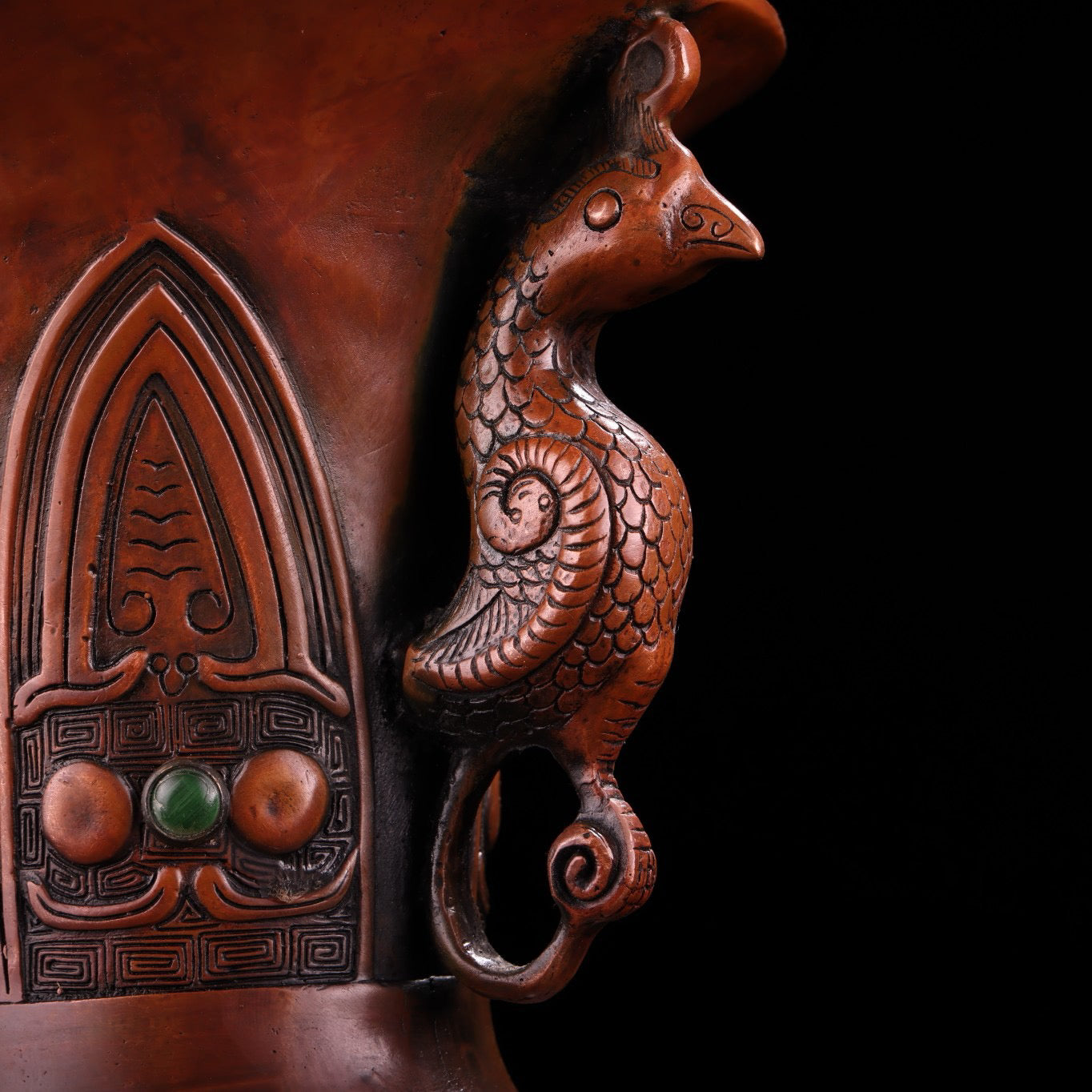 Chinese antique pure copper, purple copper, all copper, pure copper inlaid with gemstones and animal face vases