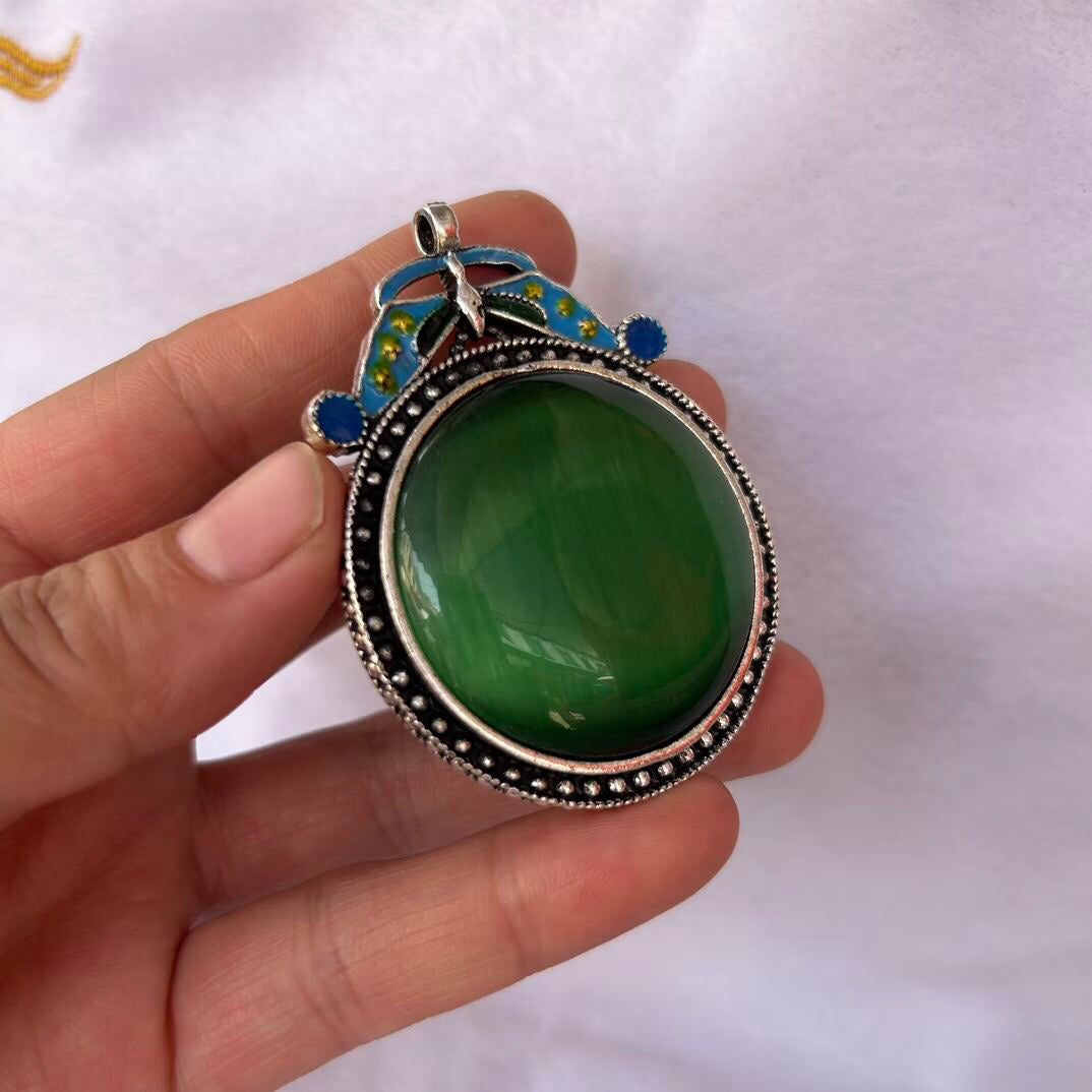 Chinese antique cloisonn é cat eye stone hang tag